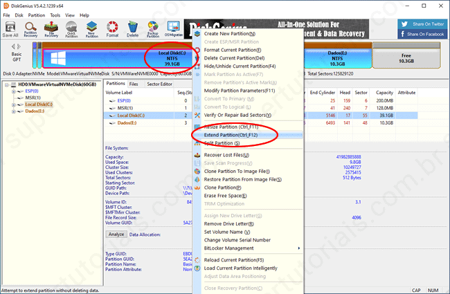 como estender particao img6 como estender particao img6
