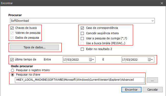 como pesquisar registro windows img10