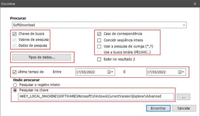 como pesquisar registro windows img10