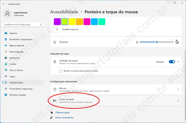 como personalizar ponteiro mouse win11 img5