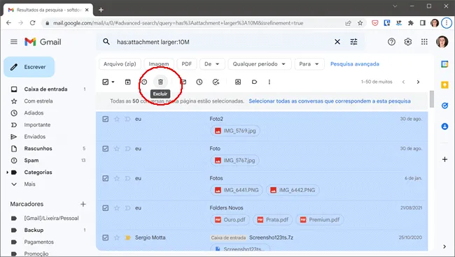 como deletar anexos gmail img7