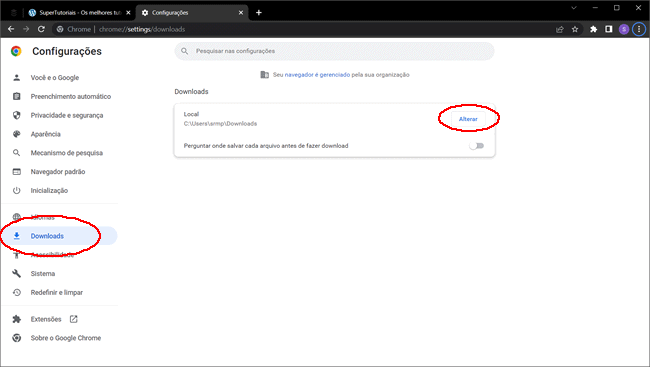 como alterar pasta download chrome img2