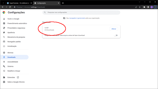 como alterar pasta download chrome img3